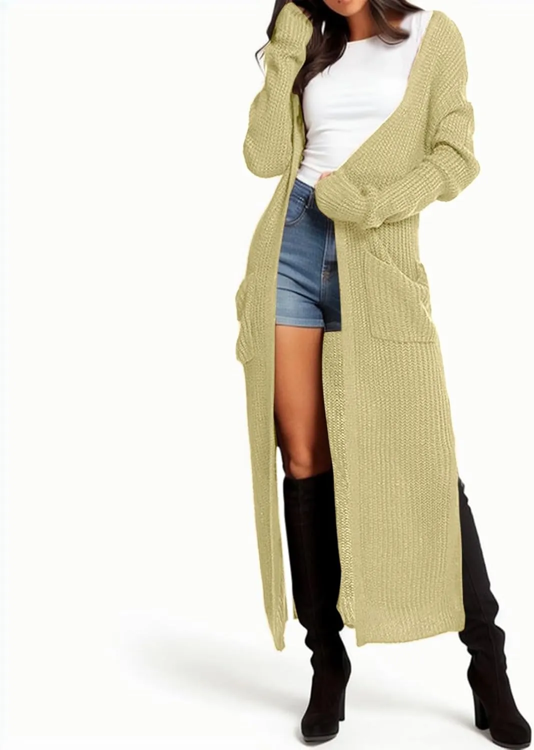 2023 Women Cardigans Trendy Lightweight Coat Fall Long Sleeve Open Front Cardigan Drape Long Cardigan Jackets with Pockets