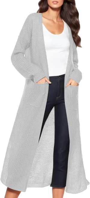 2023 Women Cardigans Trendy Lightweight Coat Fall Long Sleeve Open Front Cardigan Drape Long Cardigan Jackets with Pockets