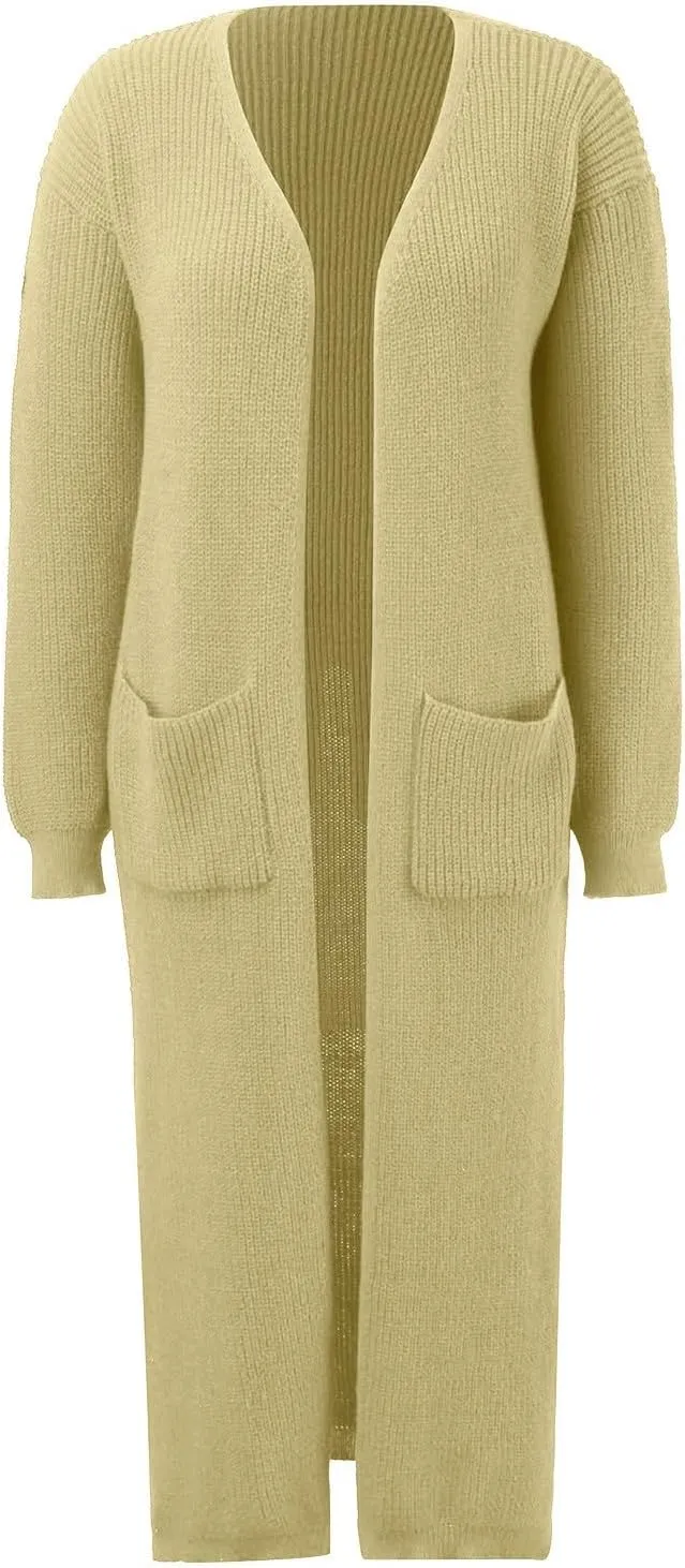 2023 Women Cardigans Trendy Lightweight Coat Fall Long Sleeve Open Front Cardigan Drape Long Cardigan Jackets with Pockets