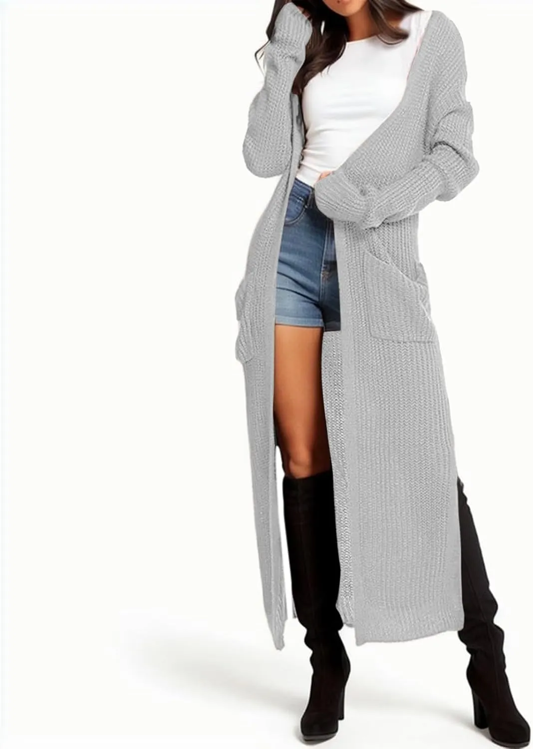 2023 Women Cardigans Trendy Lightweight Coat Fall Long Sleeve Open Front Cardigan Drape Long Cardigan Jackets with Pockets