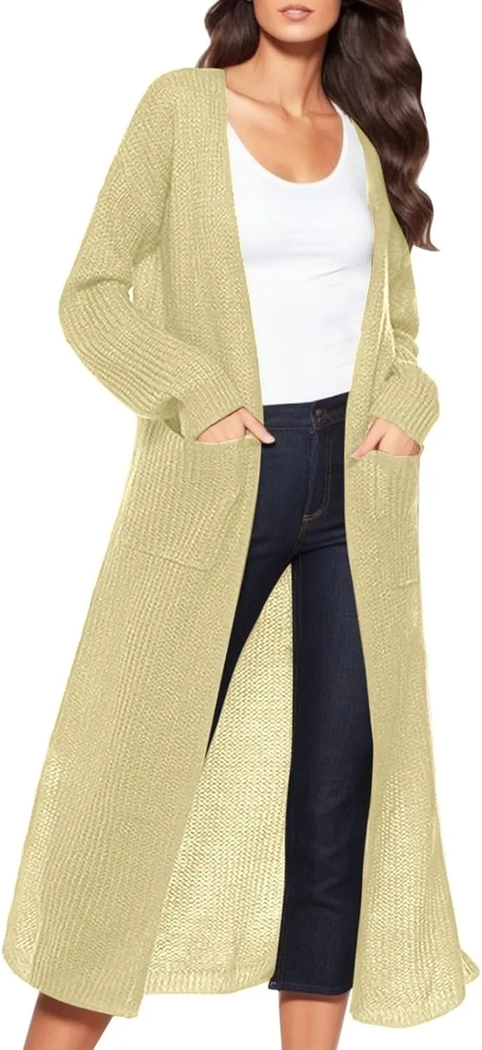 2023 Women Cardigans Trendy Lightweight Coat Fall Long Sleeve Open Front Cardigan Drape Long Cardigan Jackets with Pockets