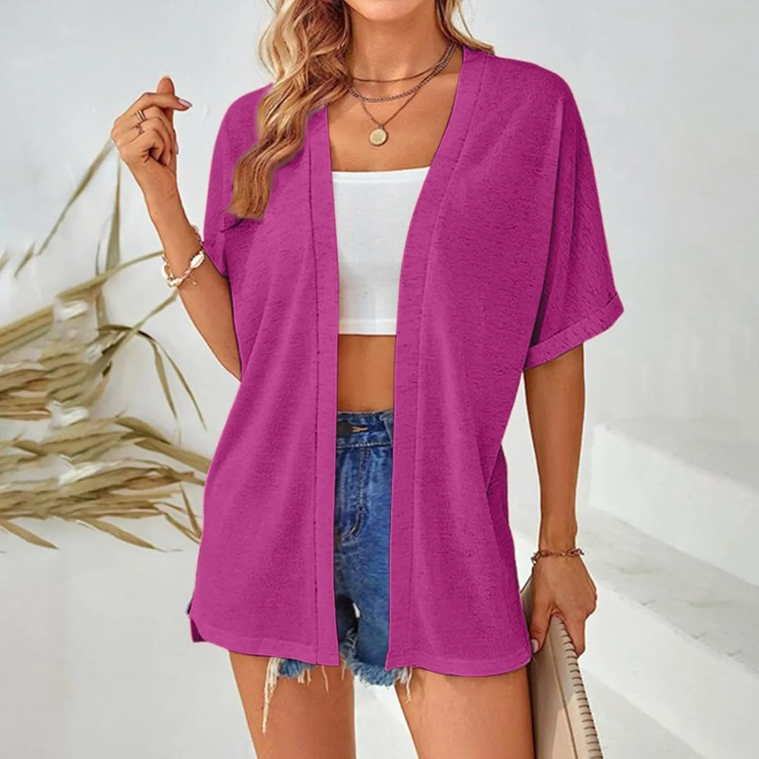 2023 Womens 2023 Summer Lightweight Cardigan Short Sleeve Open Front Cardigans Casual Loose Beach Cover Ups Fall Short Coat