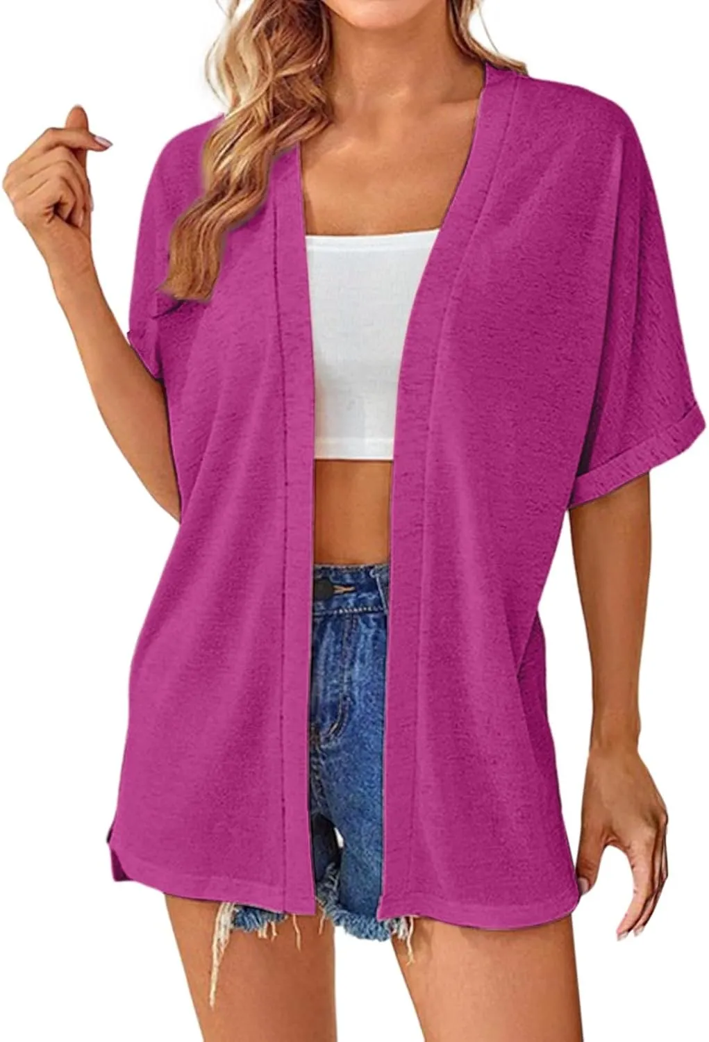 2023 Womens 2023 Summer Lightweight Cardigan Short Sleeve Open Front Cardigans Casual Loose Beach Cover Ups Fall Short Coat