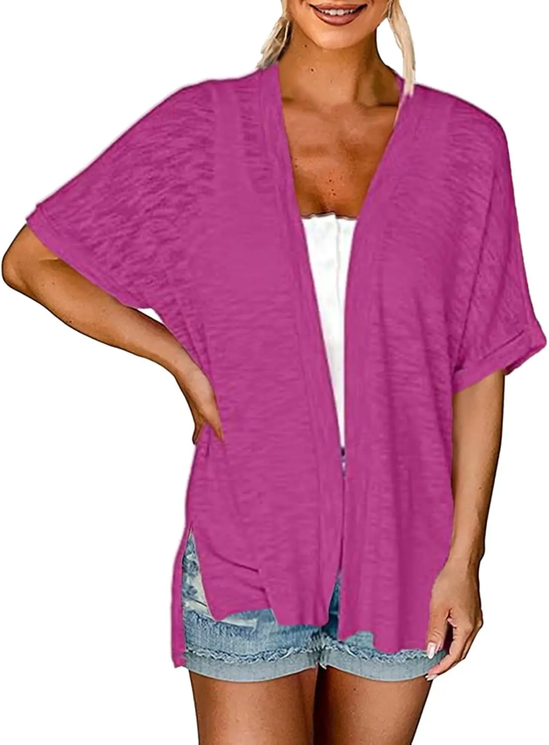 2023 Womens 2023 Summer Lightweight Cardigan Short Sleeve Open Front Cardigans Casual Loose Beach Cover Ups Fall Short Coat