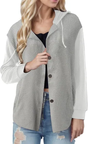 2023 Womens Jakcets Plaid Printed Fall Coats Trendy Casual Long Sleeve Cardigans Button Up Outwear for Women Colorblock Coat