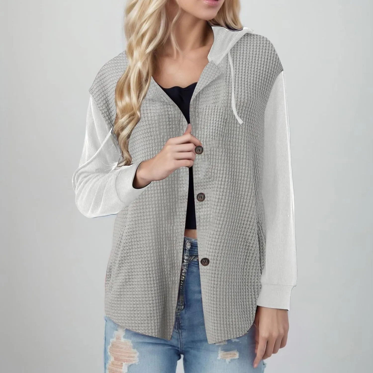 2023 Womens Jakcets Plaid Printed Fall Coats Trendy Casual Long Sleeve Cardigans Button Up Outwear for Women Colorblock Coat