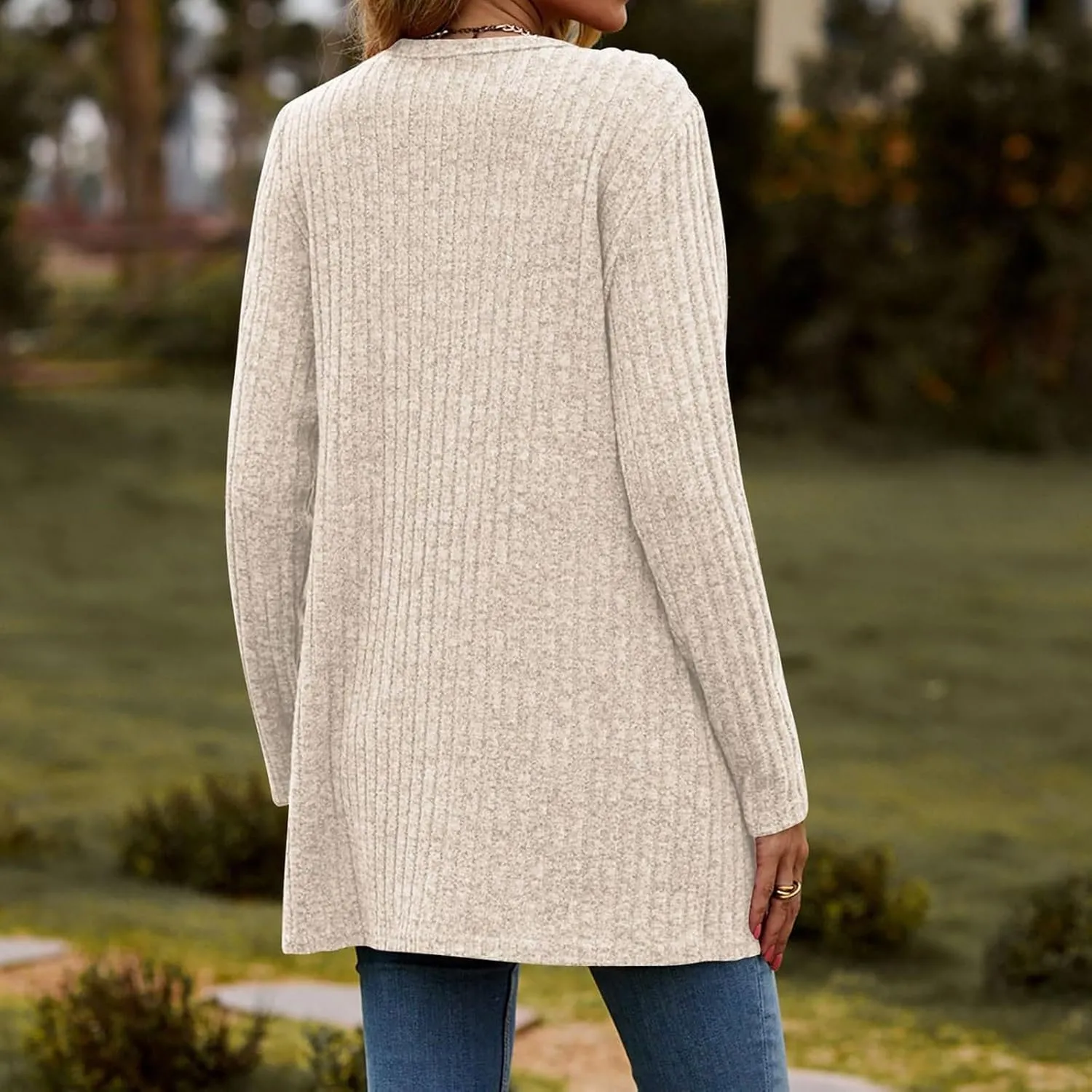 2024 Fall Cardigan Sweaters for Women Fashion Open Front Cardigan Coat Casual Solid Knit Outerwear with Pockets