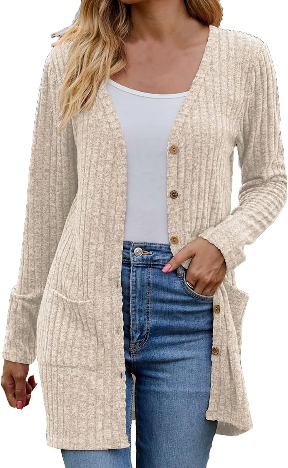 2024 Fall Cardigan Sweaters for Women Fashion Open Front Cardigan Coat Casual Solid Knit Outerwear with Pockets