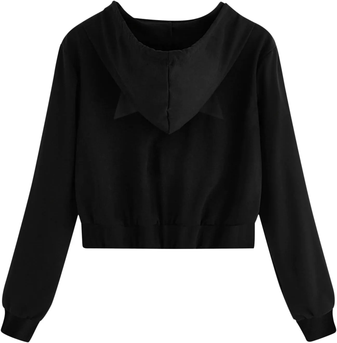2024 Full Zip Solid Sweatshirts for Women Cute Cat Ears Long Sleeve Hoodies Casual Cropped Pullover Tops with Pockets