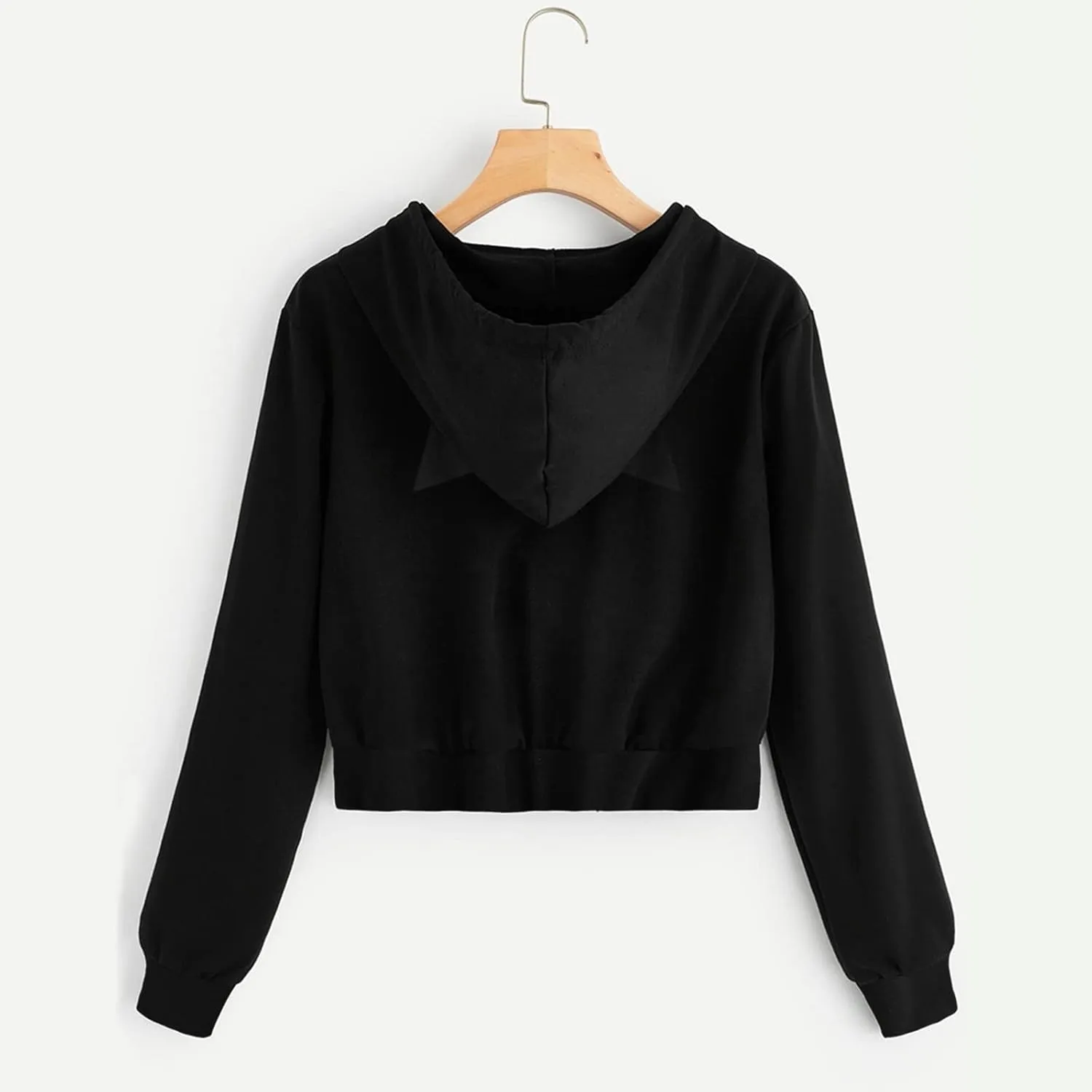 2024 Full Zip Solid Sweatshirts for Women Cute Cat Ears Long Sleeve Hoodies Casual Cropped Pullover Tops with Pockets