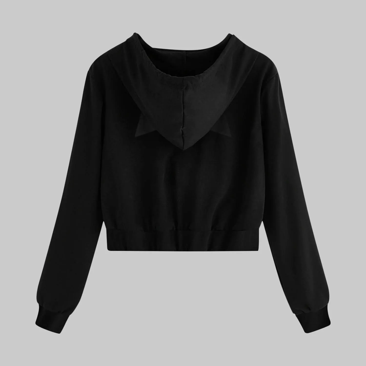 2024 Full Zip Solid Sweatshirts for Women Cute Cat Ears Long Sleeve Hoodies Casual Cropped Pullover Tops with Pockets
