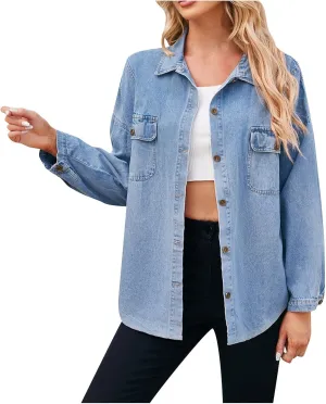 2024 Jean Jackets for Women Fashion Oversized Boyfriend Button Down Basic Denim Jacket Loose Fit Fall Shacket Jacket