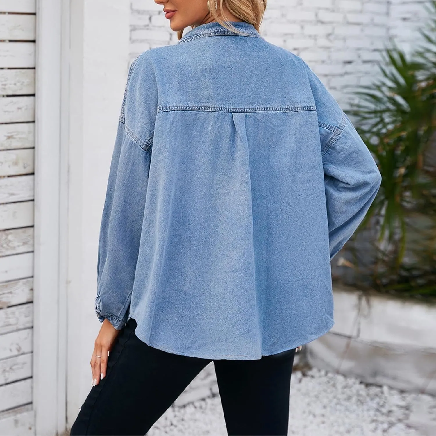 2024 Jean Jackets for Women Fashion Oversized Boyfriend Button Down Basic Denim Jacket Loose Fit Fall Shacket Jacket