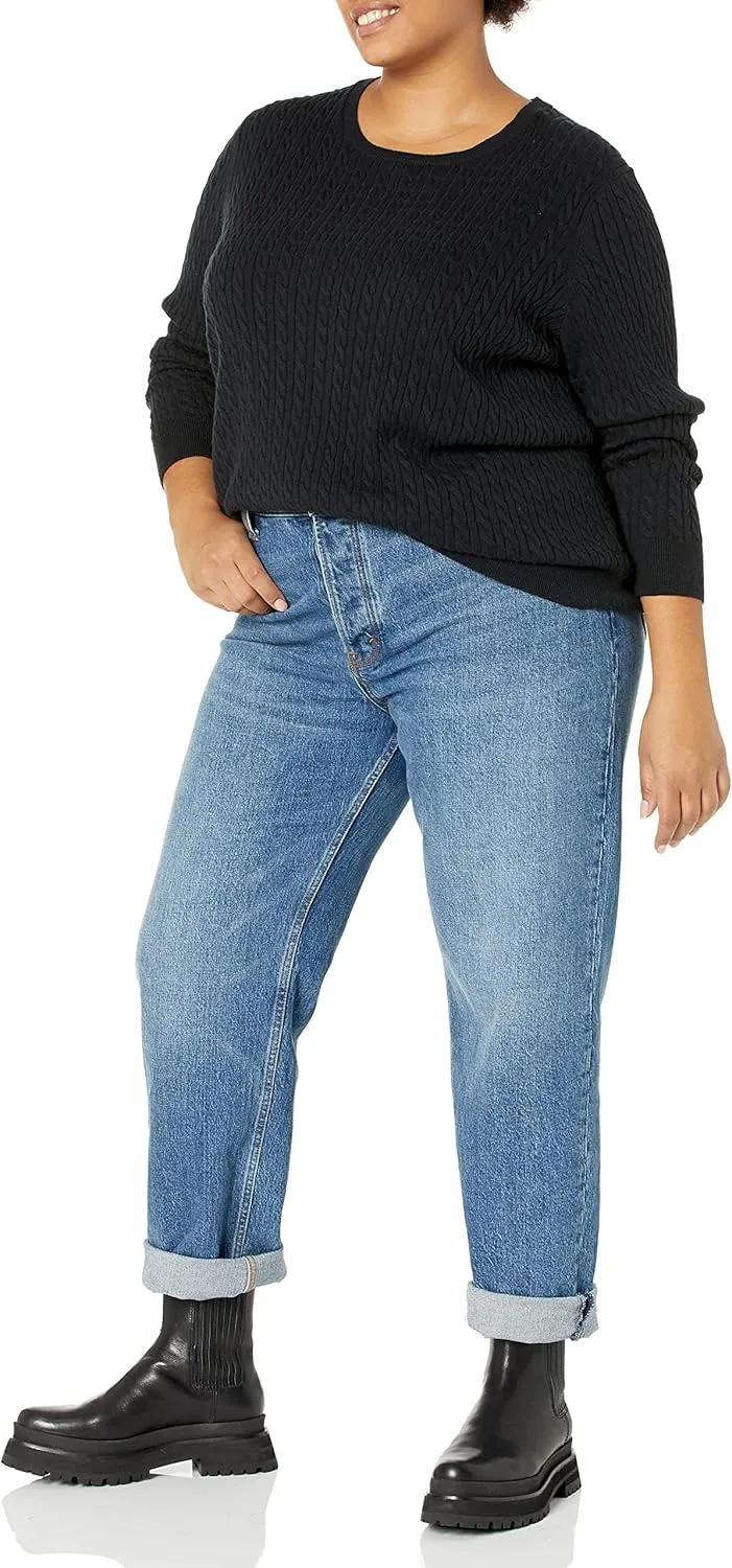 Amazon Essentials Women's Lightweight Long-Sleeve Cable Crewneck Sweater (Available in Plus Size)