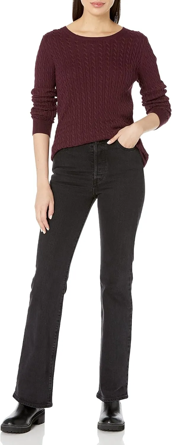 Amazon Essentials Women's Lightweight Long-Sleeve Cable Crewneck Sweater (Available in Plus Size)