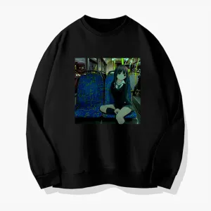 Anime GIrl in a Bus Dullcore Aesthetic Sweatshirt