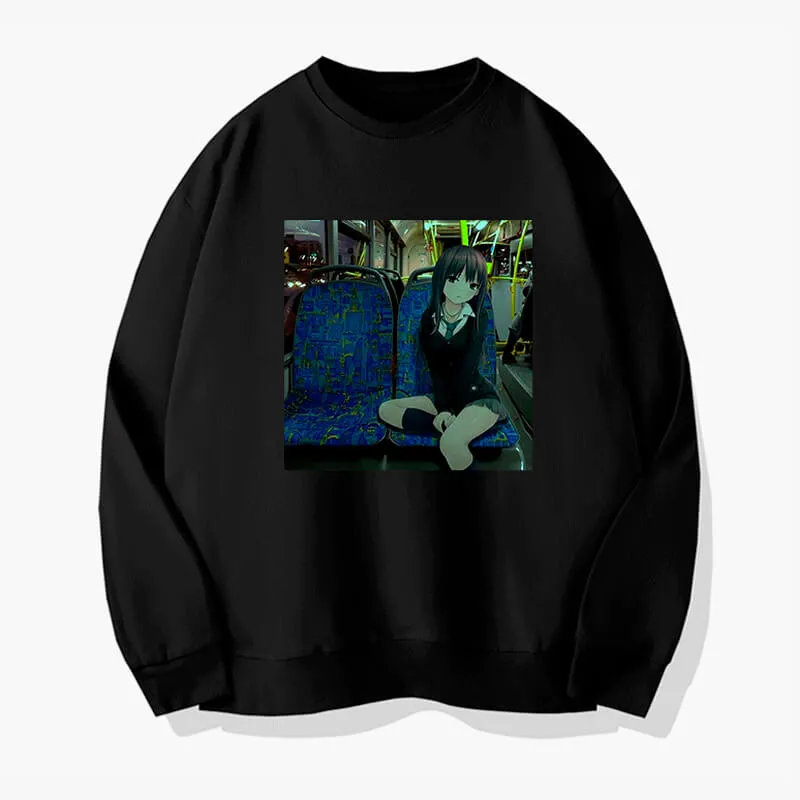 Anime GIrl in a Bus Dullcore Aesthetic Sweatshirt