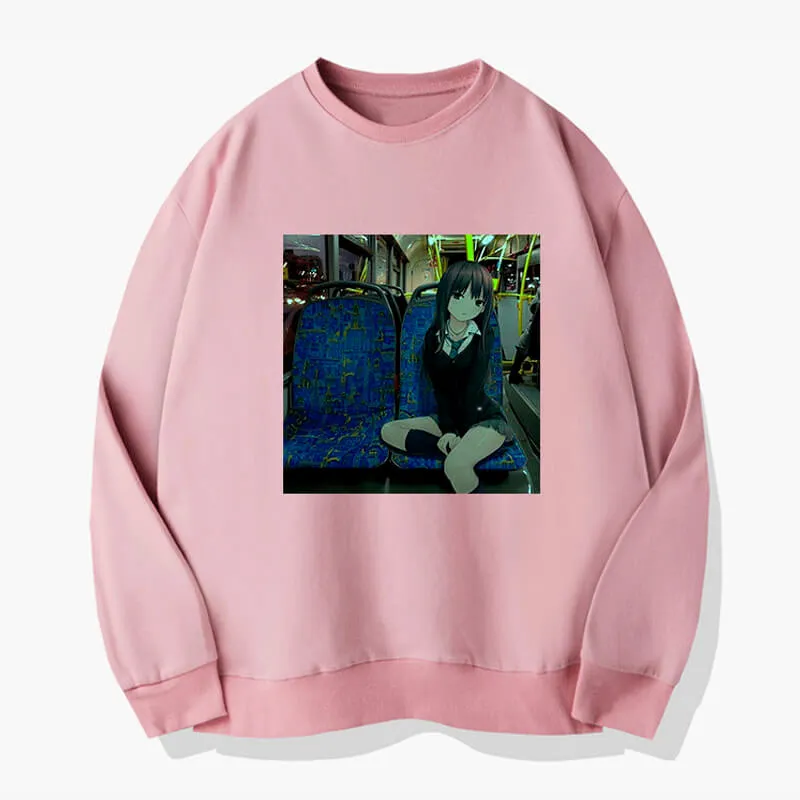 Anime GIrl in a Bus Dullcore Aesthetic Sweatshirt