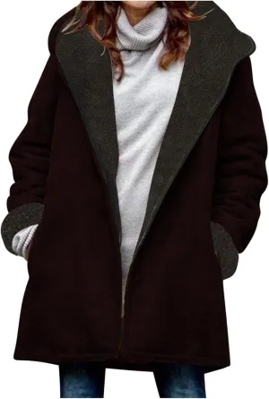 Anjikang Zip Up Fleece Jackets Women Winter Warm Sherpa Lined Hooded Coats Cozy Fuzzy Heavyweight Outwear Jacket with Pockets