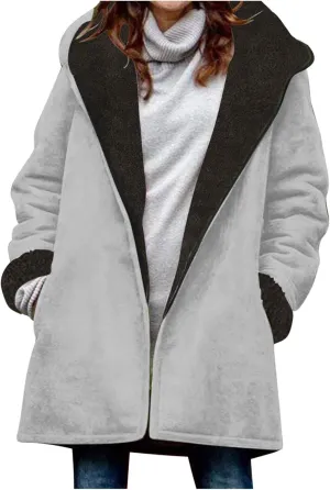 Anjikang Zip Up Fleece Jackets Women Winter Warm Sherpa Lined Hooded Coats Cozy Fuzzy Heavyweight Outwear Jacket with Pockets