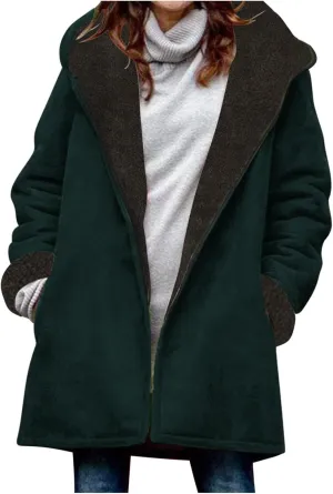 Anjikang Zip Up Fleece Jackets Women Winter Warm Sherpa Lined Hooded Coats Cozy Fuzzy Heavyweight Outwear Jacket with Pockets