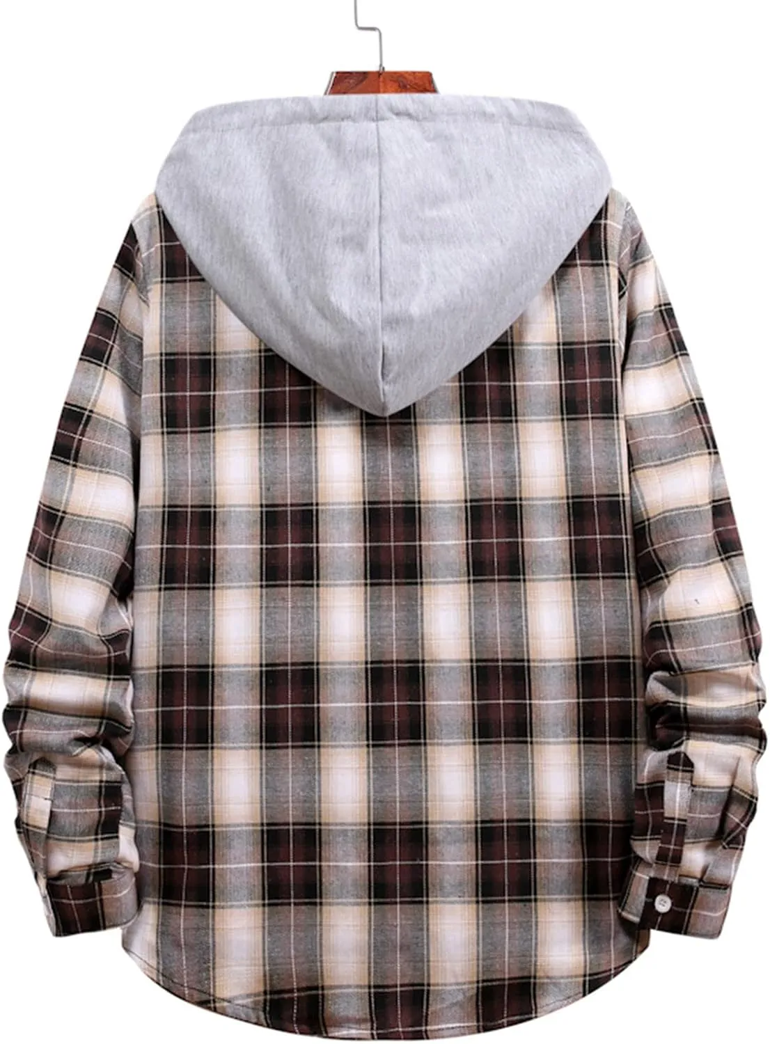 Aymnlox Hoodies for Men Fashion Long Sleeve Plaid Button Shirts Jacket With Hood Casual Stylish Drawstring Sweatshirts 2024