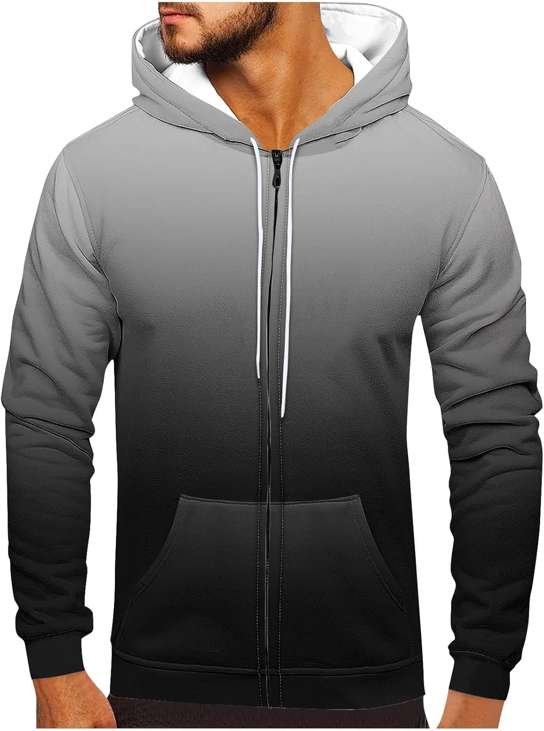 Aymnlox Mens Hoodies Basic Casual Gradient Color Long Sleeve Sweatshirts Regular Loose Full Zip Up Hoodie With Pockets