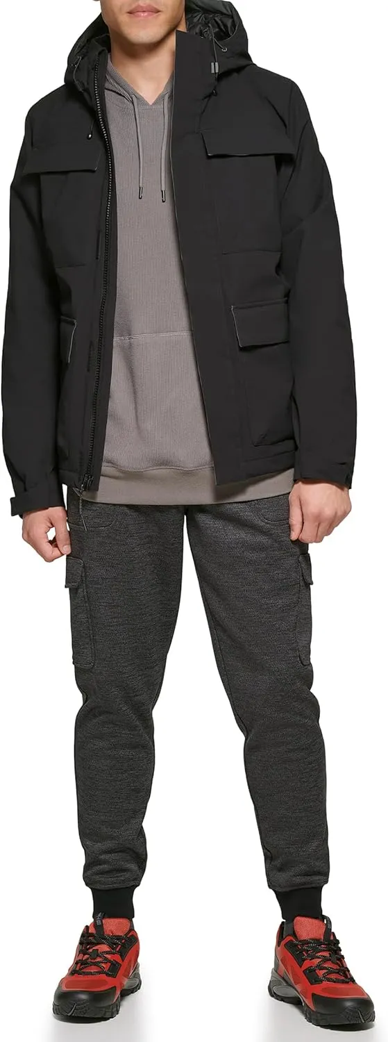 BASS OUTDOOR Men’s Zip-Front Utility Rain Jacket with Drawstring Hood