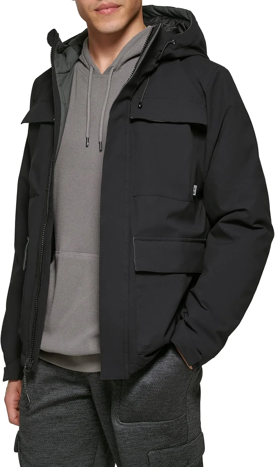 BASS OUTDOOR Men’s Zip-Front Utility Rain Jacket with Drawstring Hood