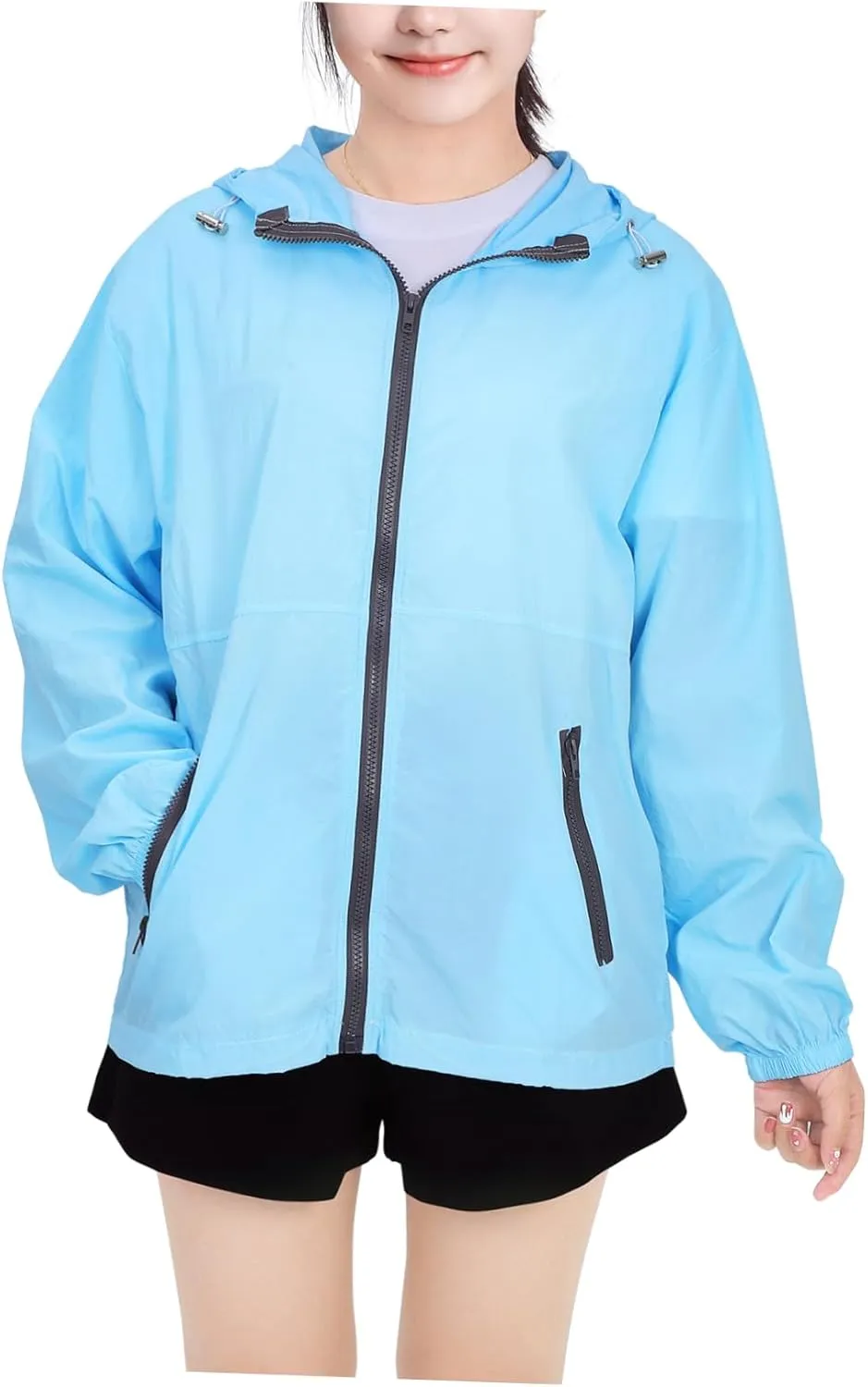 BESTYASH Lightweight Women's Outdoor Jacket Hooded Raincoat Water Resistant Girls Rain Jacket Comfortable Utility Jacket Pockets for Travel Cycling Hiking