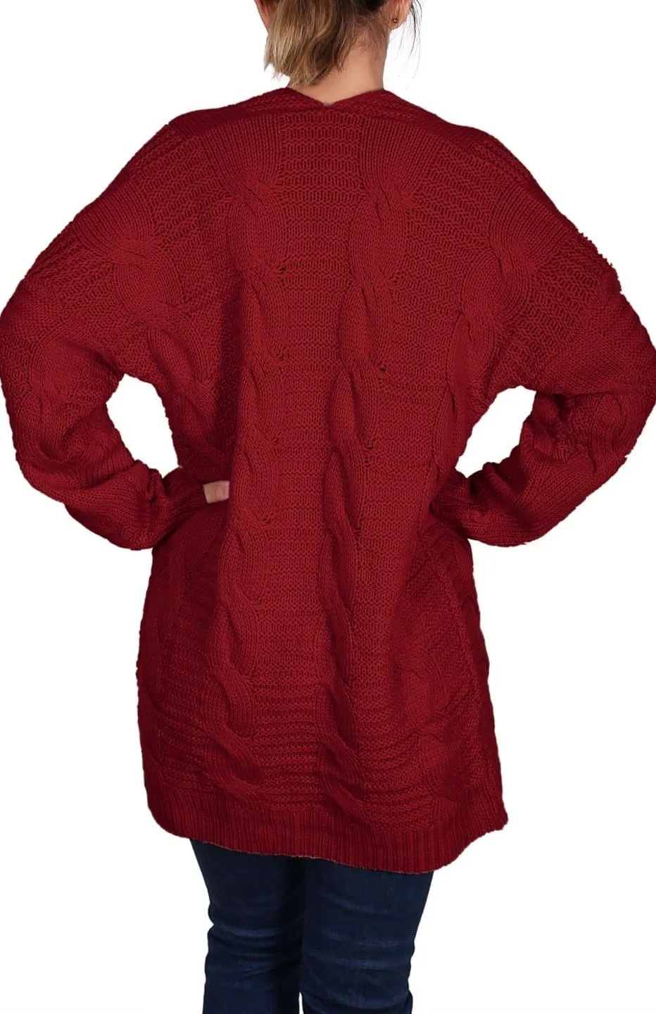 BodiLove Women's Chunky Cable Knit Open Front Oversize Sweater Cardigan
