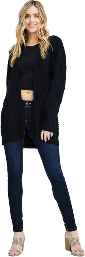 BodiLove Women's Chunky Cable Knit Open Front Oversize Sweater Cardigan