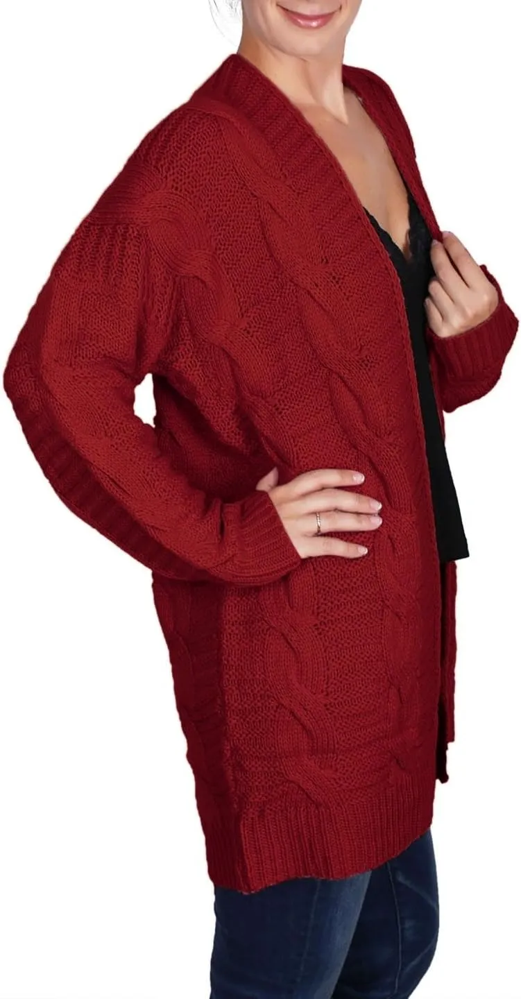 BodiLove Women's Chunky Cable Knit Open Front Oversize Sweater Cardigan
