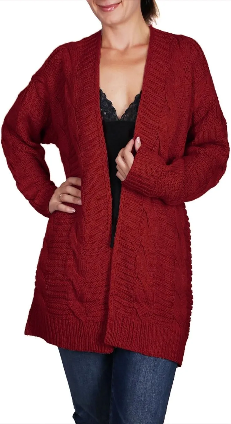 BodiLove Women's Chunky Cable Knit Open Front Oversize Sweater Cardigan