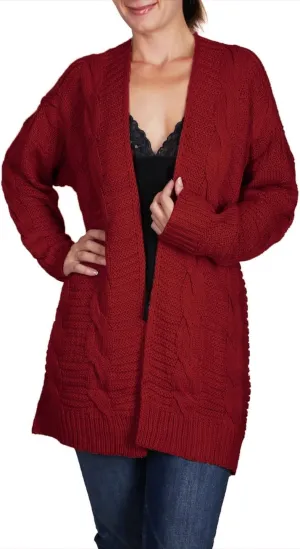 BodiLove Women's Chunky Cable Knit Open Front Oversize Sweater Cardigan