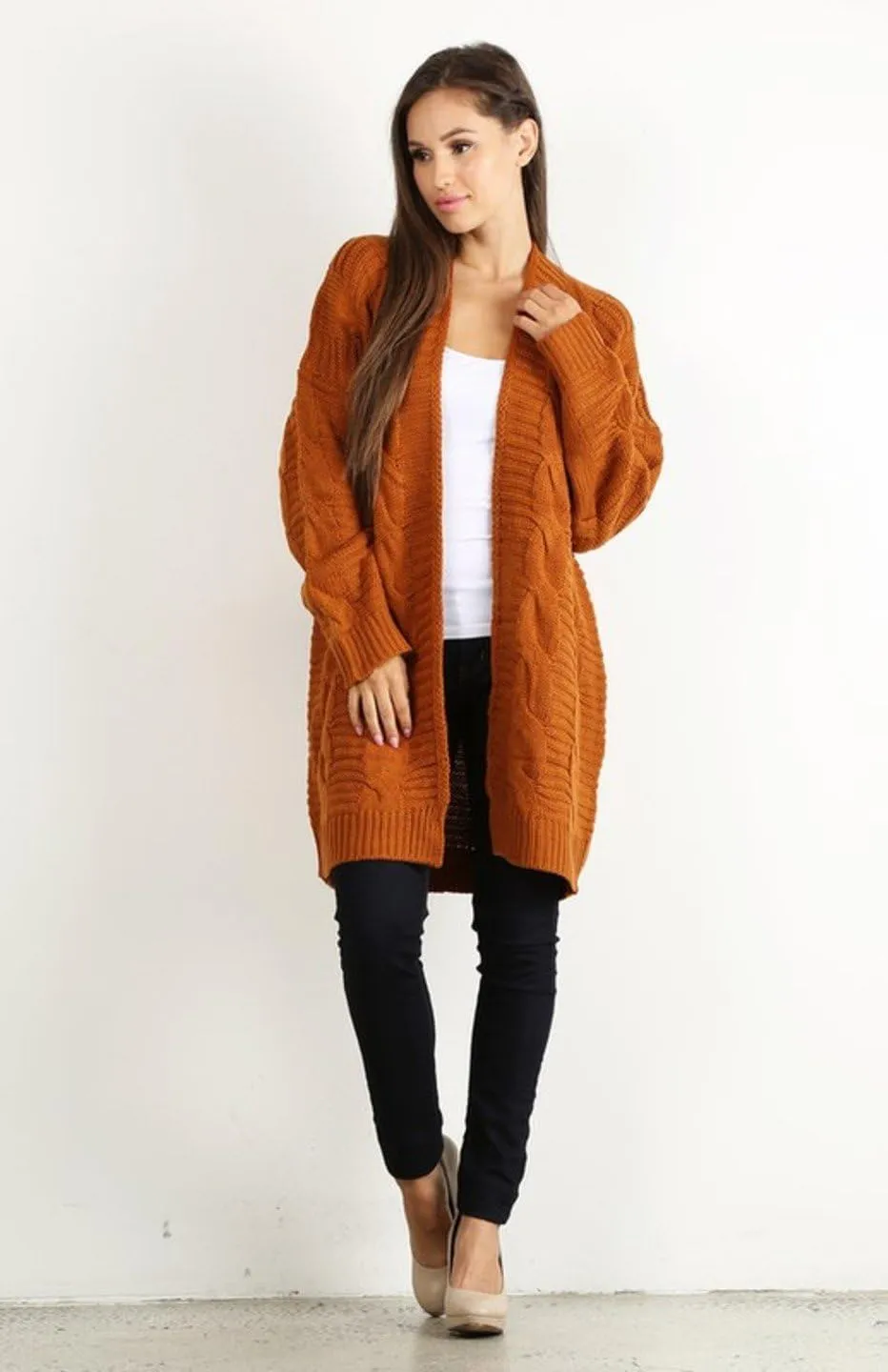 BodiLove Women's Chunky Cable Knit Open Front Oversize Sweater Cardigan