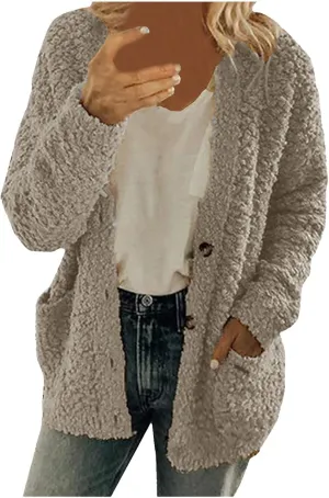 BOXIACEY Womens Winter Coats 2025 Fuzzy Cropped Cardigan Sweater Sherpa Fleece Lined Jacket Outerwear Coat with Pockets