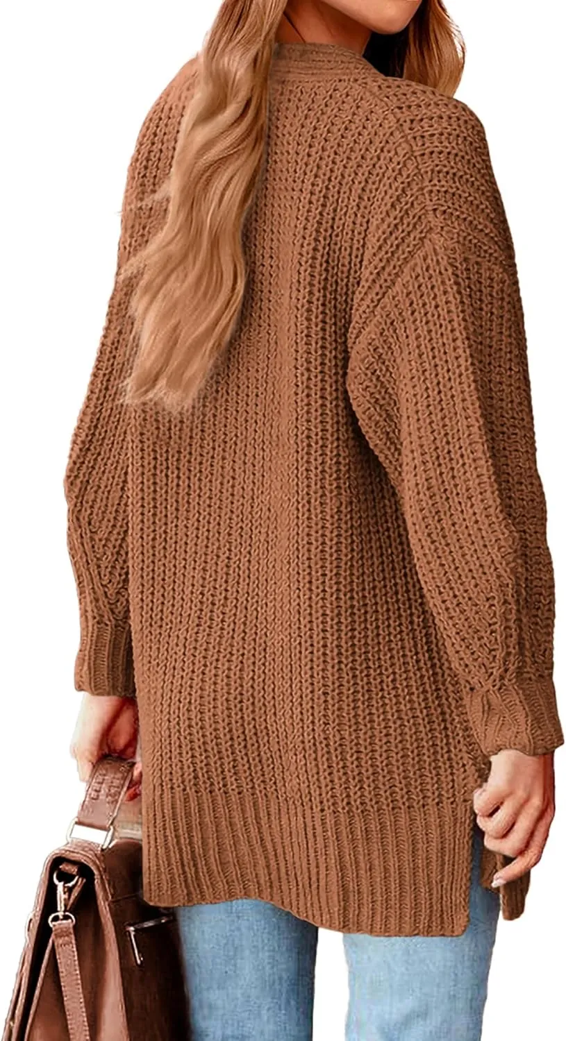 BTFBM Women's Button Down Cardigan Coat Long Sleeve Fall Winter Clothes Loose Chunky Knit Open Front Sweater Outerwear