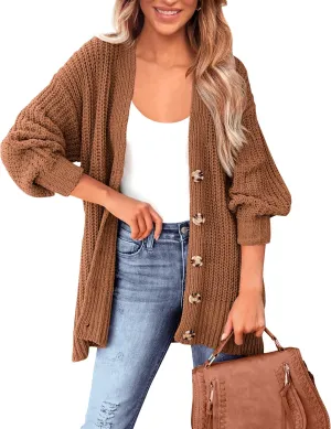 BTFBM Women's Button Down Cardigan Coat Long Sleeve Fall Winter Clothes Loose Chunky Knit Open Front Sweater Outerwear