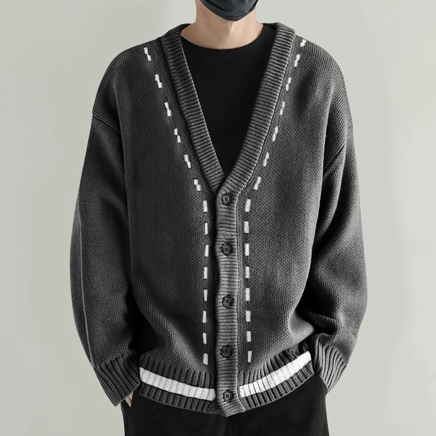 Button Down Cardigan Men V Neck Cable Knit Sweater Casual Knit Cardigan Plus Size Solid Color Sweater Winter Sweaters