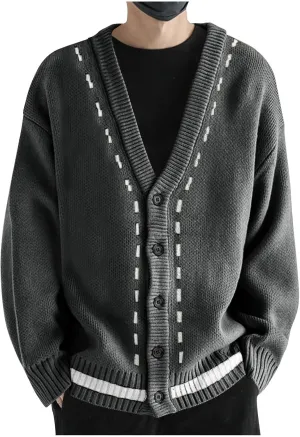 Button Down Cardigan Men V Neck Cable Knit Sweater Casual Knit Cardigan Plus Size Solid Color Sweater Winter Sweaters