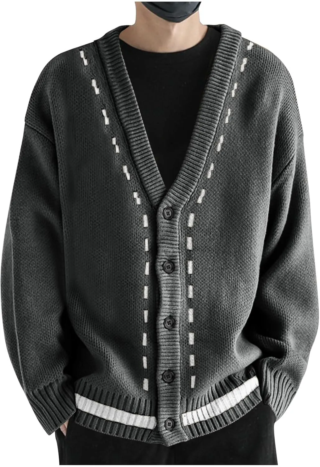 Button Down Cardigan Men V Neck Cable Knit Sweater Casual Knit Cardigan Plus Size Solid Color Sweater Winter Sweaters