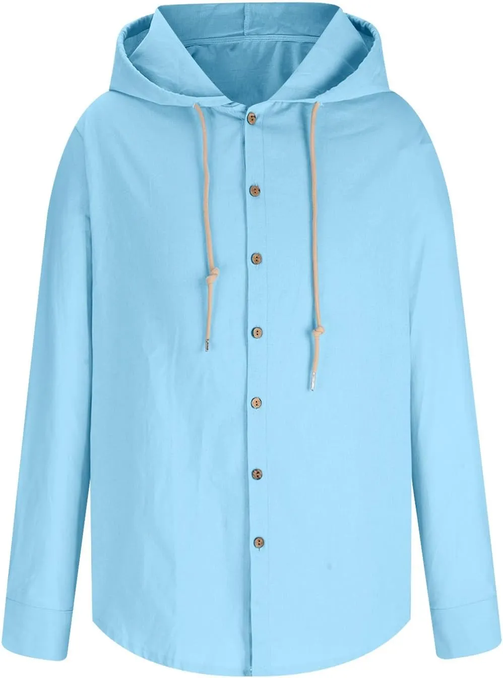 Button Down Hoodies for Men Long Sleeve Solid Color Cotton Linen Hooded Sweatshirts Trendy Casual Cardigans