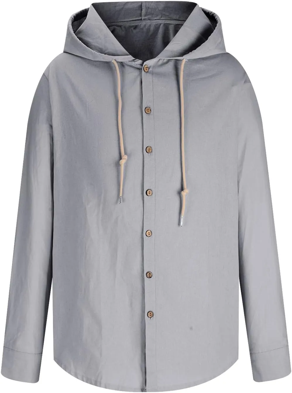 Button Down Hoodies for Men Long Sleeve Solid Color Cotton Linen Hooded Sweatshirts Trendy Casual Cardigans
