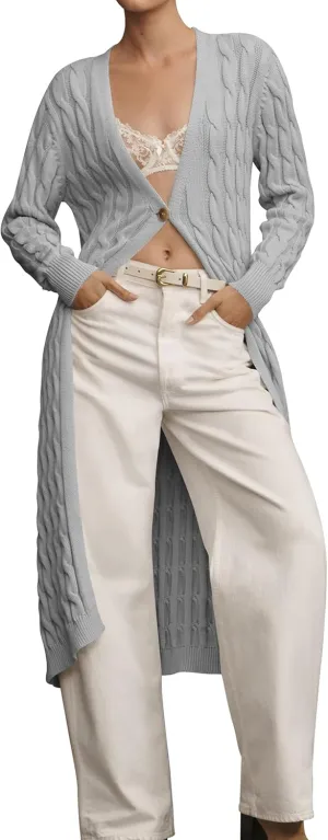 Cakulo Womens Cable Knit Long Cardigan Sweaters Open Front Fall Duster Cardigans 2024 Trendy Sweater Coat Gray XL