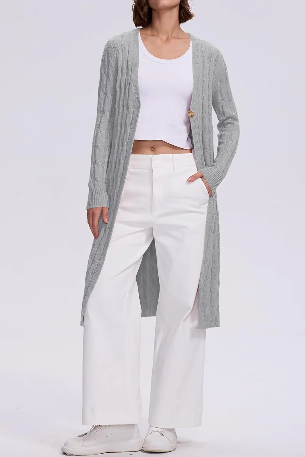 Cakulo Womens Long Cardigans Cable Knit Chunky Cardigan Sweaters Trendy Open Front Fall Sweater Coats 2025