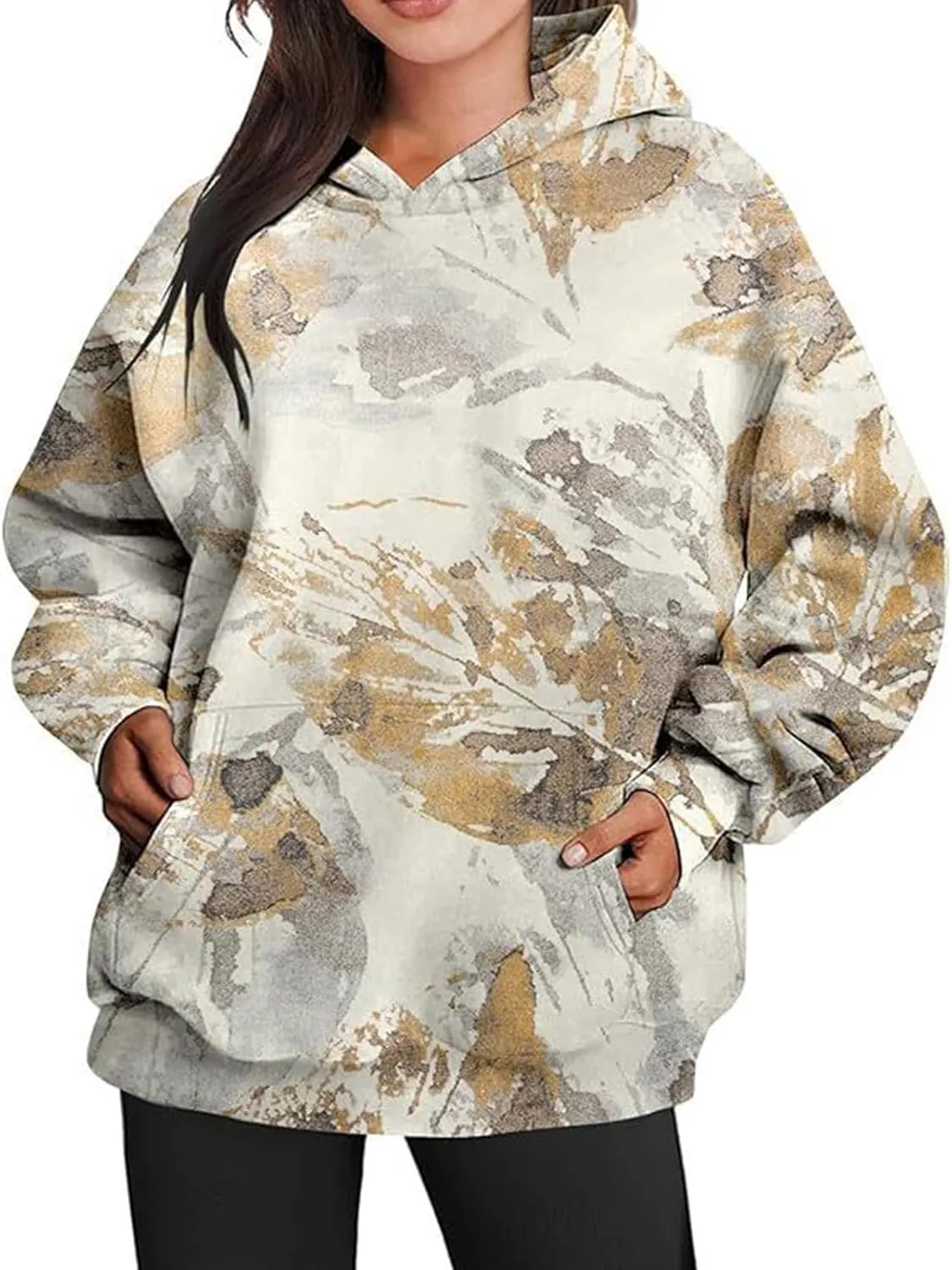 Camo Sweatshirt for Women Maple Leaf Print Hoodie Casual Pullover Shirts Loose Tunic Tops with Pockets Fall Clothes