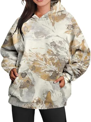 Camo Sweatshirt for Women Maple Leaf Print Hoodie Casual Pullover Shirts Loose Tunic Tops with Pockets Fall Clothes