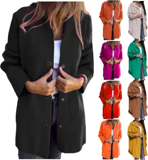 Canbebig Long Coats Women Button Down Casual Jackets Oversized Long Sleeve Trench Coats Solid Color Jackets with Pockets