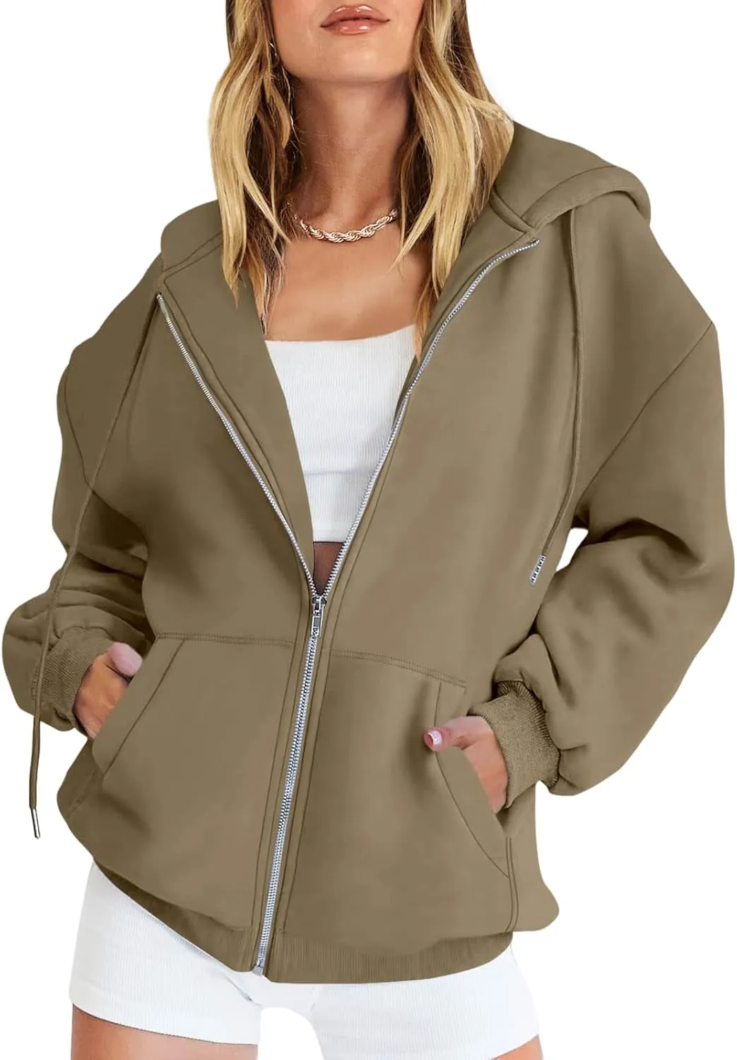 Canbebig Womens Oversized Zip Up Hoodies Y2K Hooded Sweatshirts Casual Drawstring Fall Track Jackets with Pockets Teen Girls